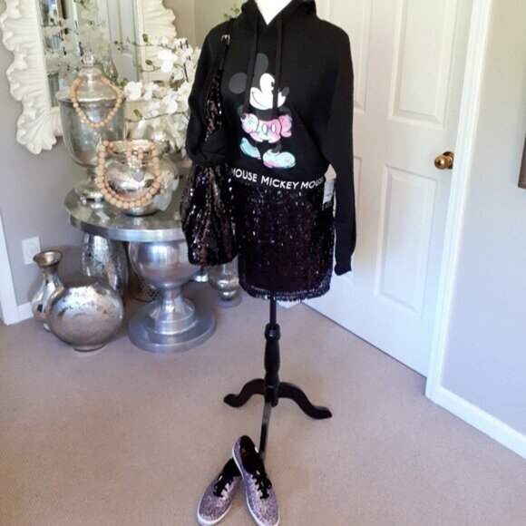 NWOT Joe Fresh black sequin mesh mini skirt XL - Picture 7 of 10